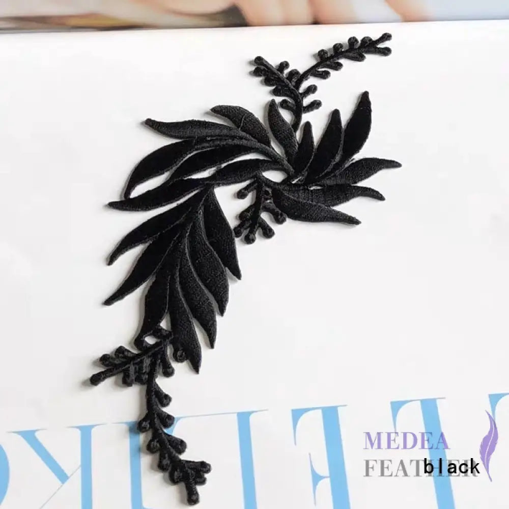 Iron on Leaf Vines Embroidery Applique EA03 black-left