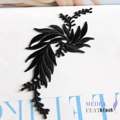 Iron on Leaf Vines Embroidery Applique EA03 black-left