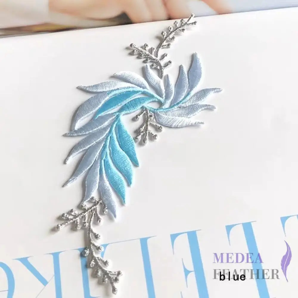 Iron on Leaf Vines Embroidery Applique EA03 blue-left