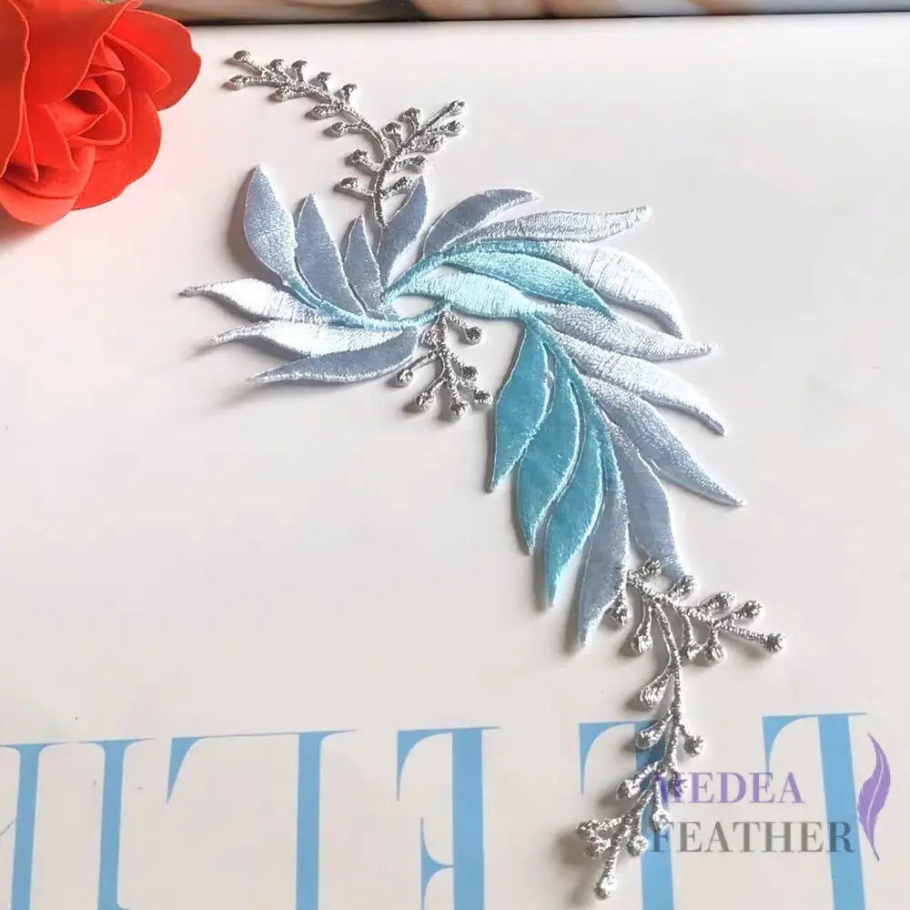 Iron on Leaf Vines Embroidery Applique EA03 blue-right