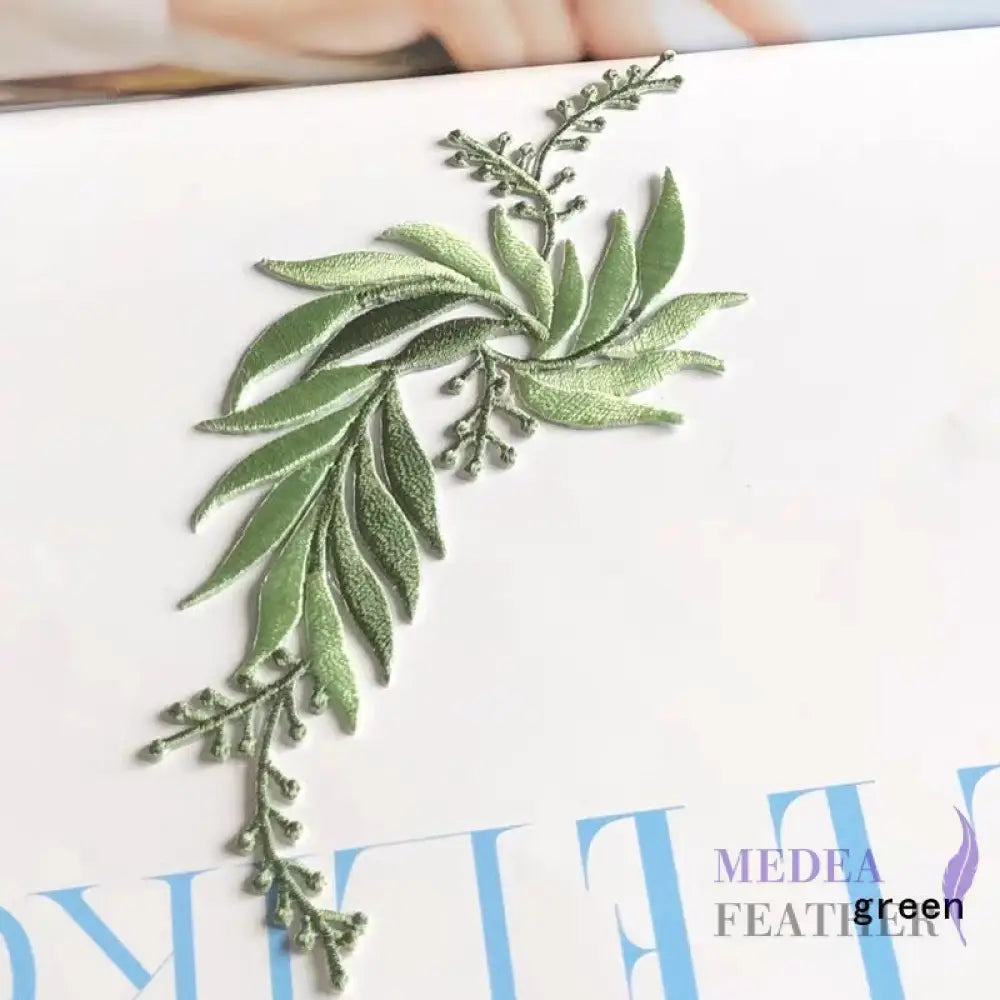 Iron on Leaf Vines Embroidery Applique EA03 green-left