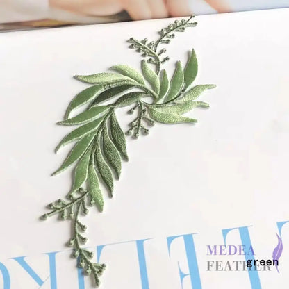 Iron on Leaf Vines Embroidery Applique EA03 green-left