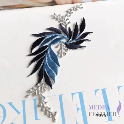Iron on Leaf Vines Embroidery Applique EA03 navy-left