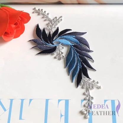 Iron on Leaf Vines Embroidery Applique EA03 navy-right