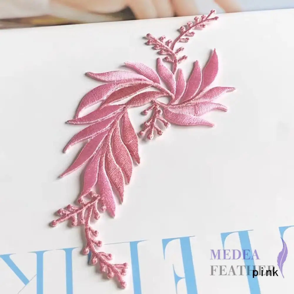 Iron on Leaf Vines Embroidery Applique EA03 pink-left