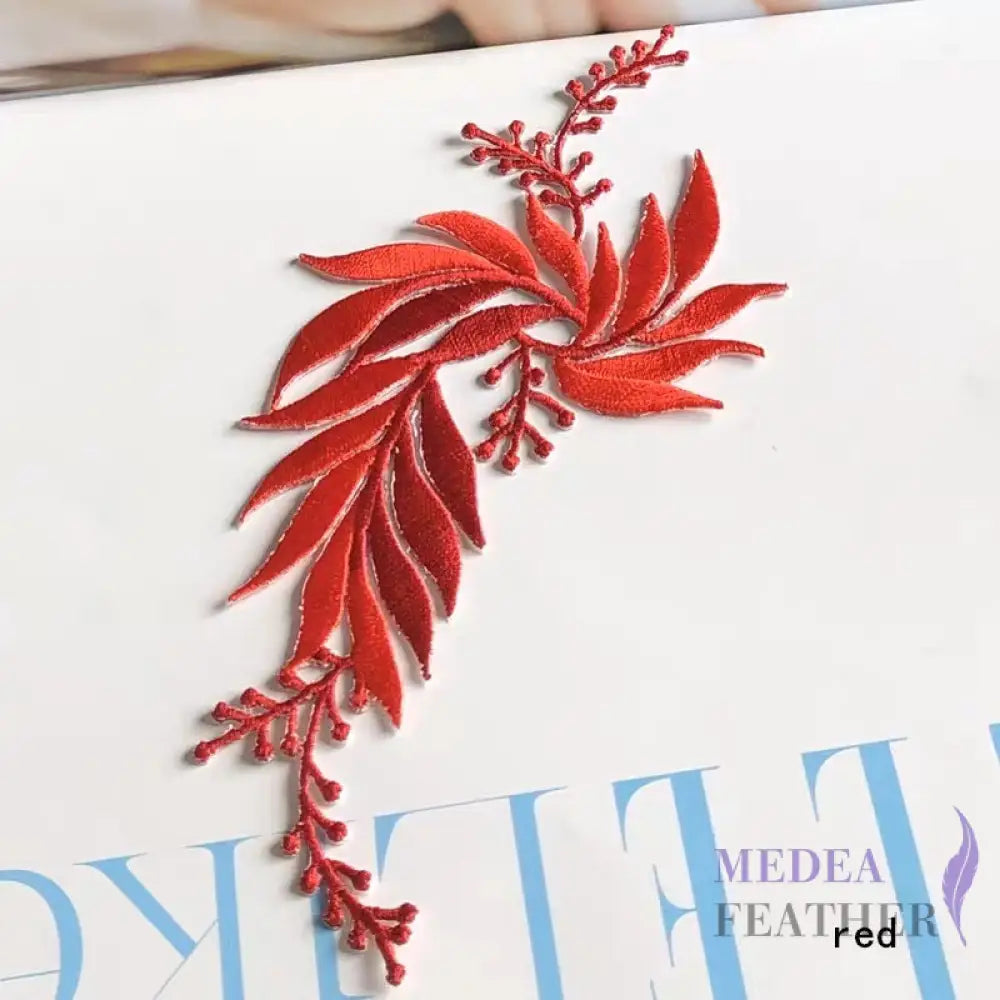 Iron on Leaf Vines Embroidery Applique EA03 red-left