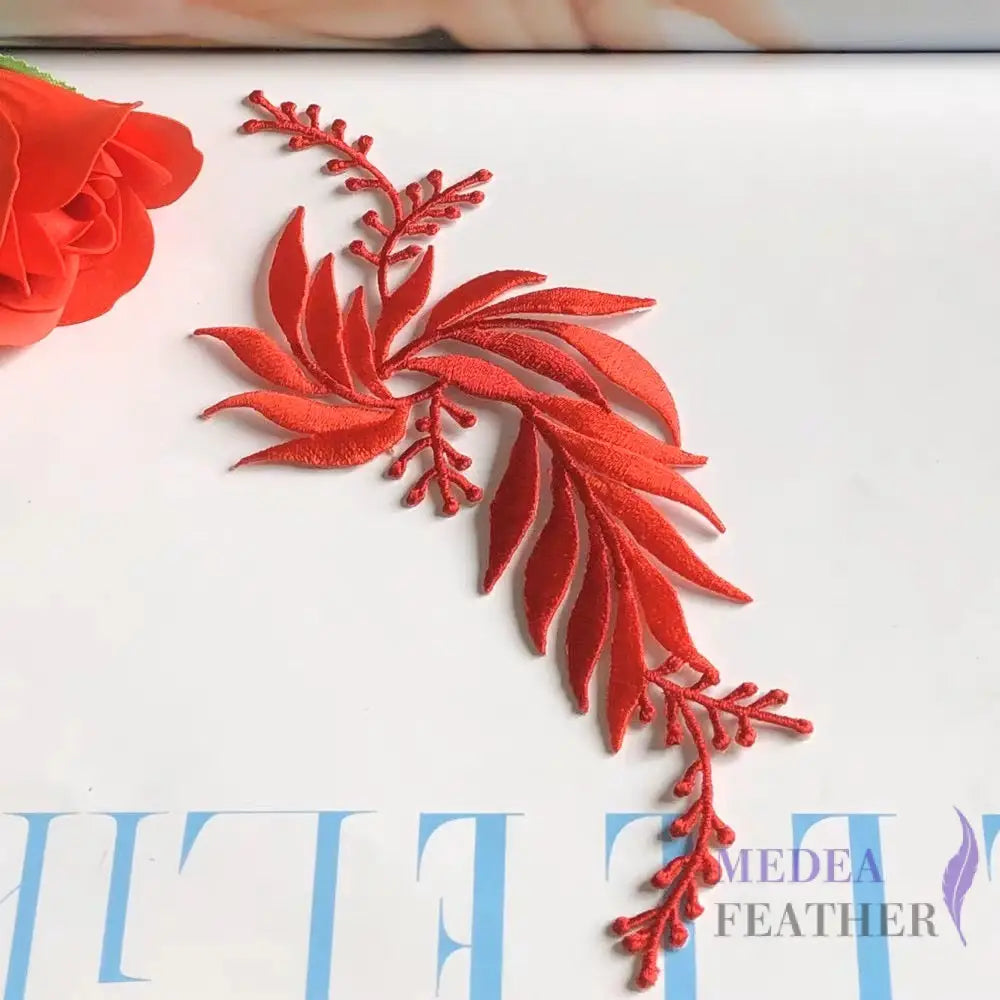Iron on Leaf Vines Embroidery Applique EA03 red-right