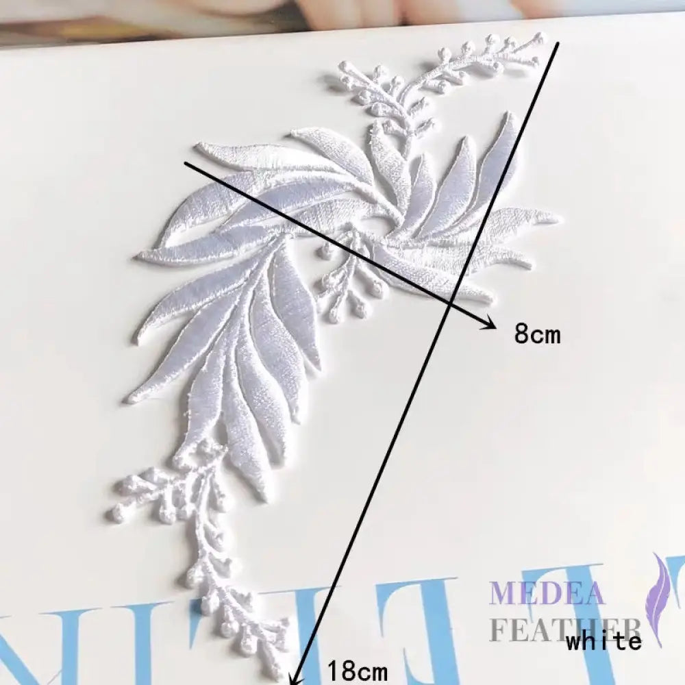 Iron on Leaf Vines Embroidery Applique EA03 white-left