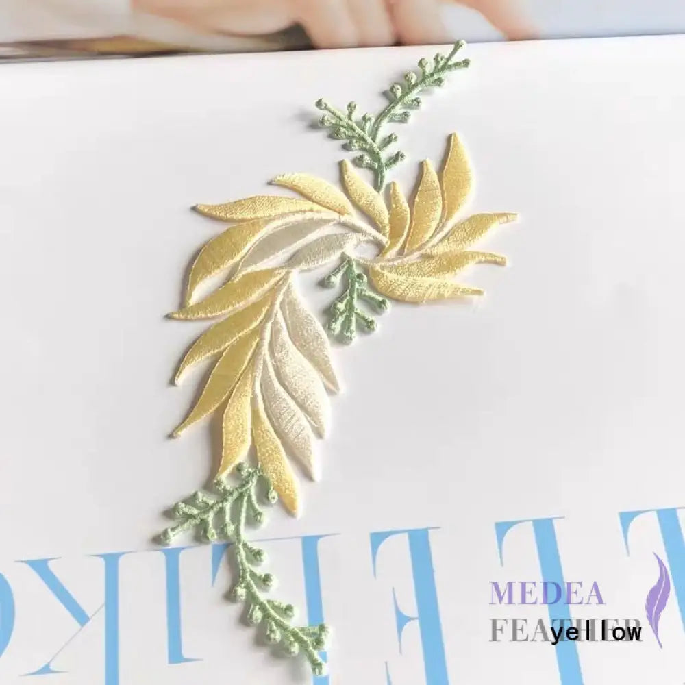 Iron on Leaf Vines Embroidery Applique EA03 yellow-left