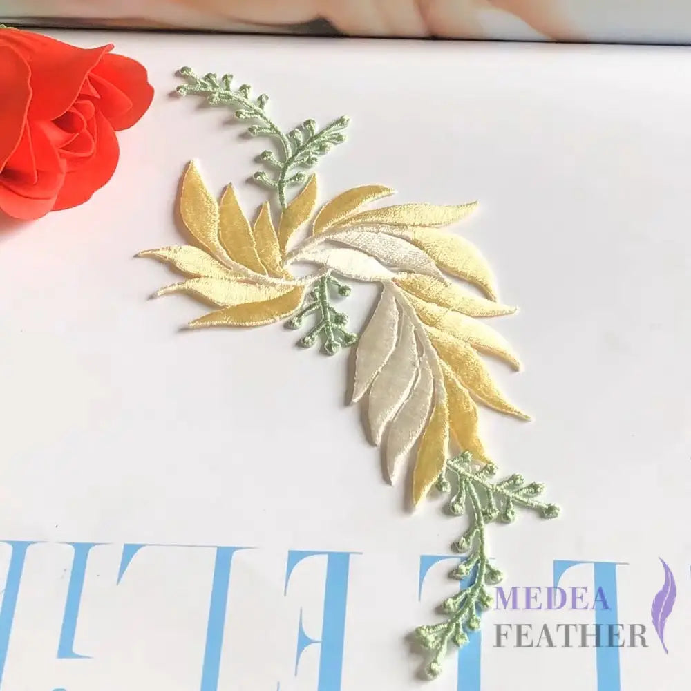 Iron on Leaf Vines Embroidery Applique EA03 yellow-right