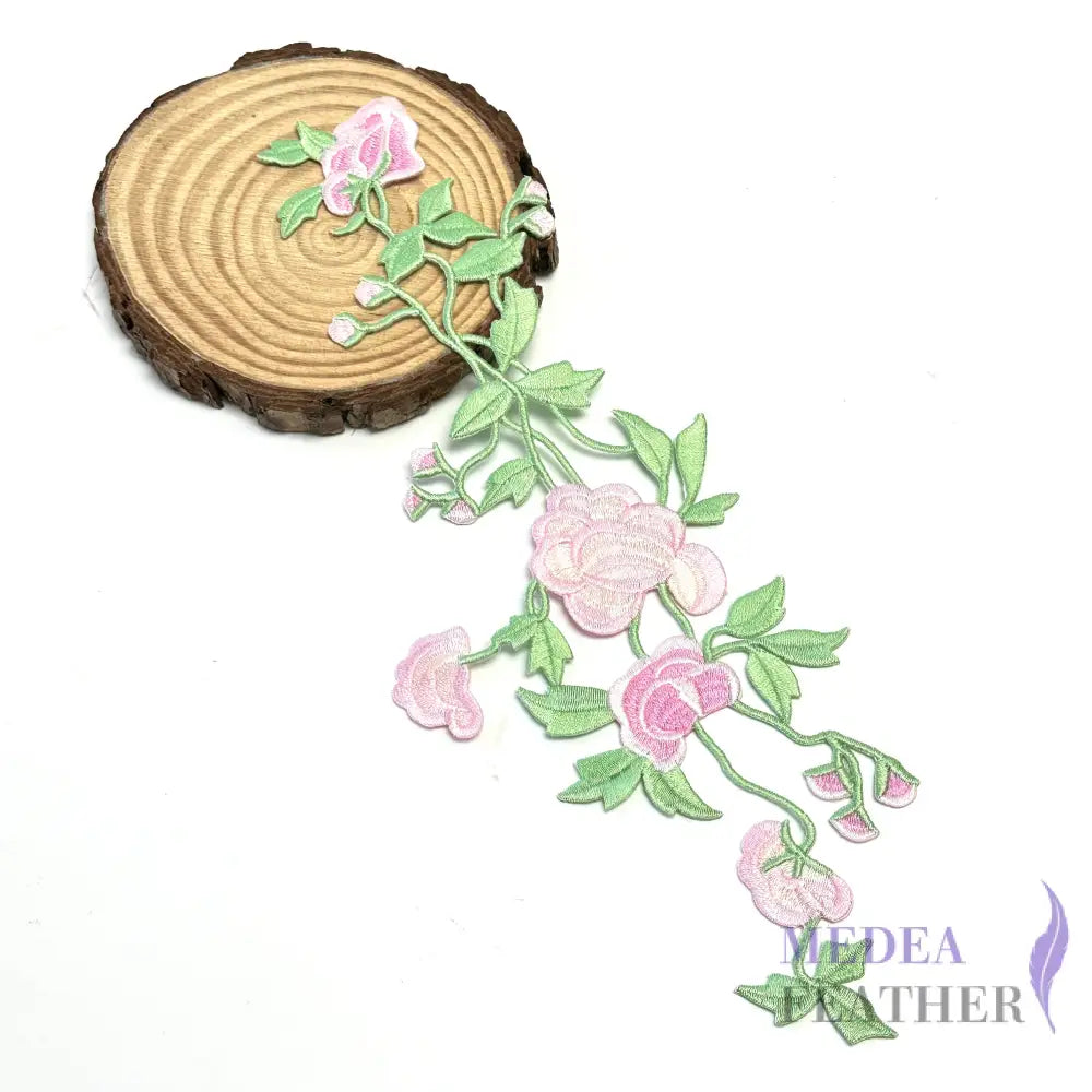 Iron on Pink Flower Leaf Vines Embroidery Applique EA02
