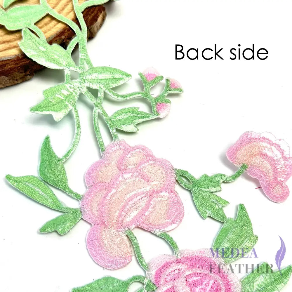 Iron on Pink Flower Leaf Vines Embroidery Applique EA02