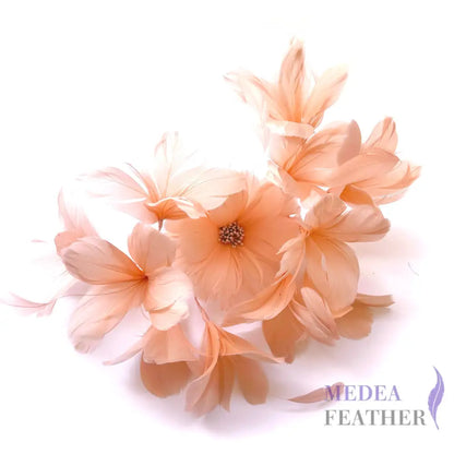 Large Surrounded Feather Flower Set for Millinery & Hat Decoration - DS250606 - #48 peach