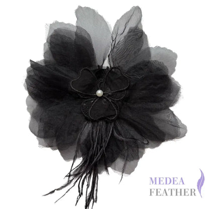 Large Transparent Tulle Flower Applique with Feather Lace Tassel