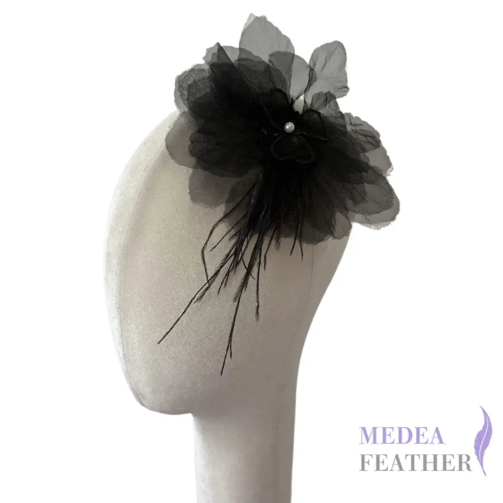 Large Transparent Tulle Flower Applique with Feather Lace Tassel