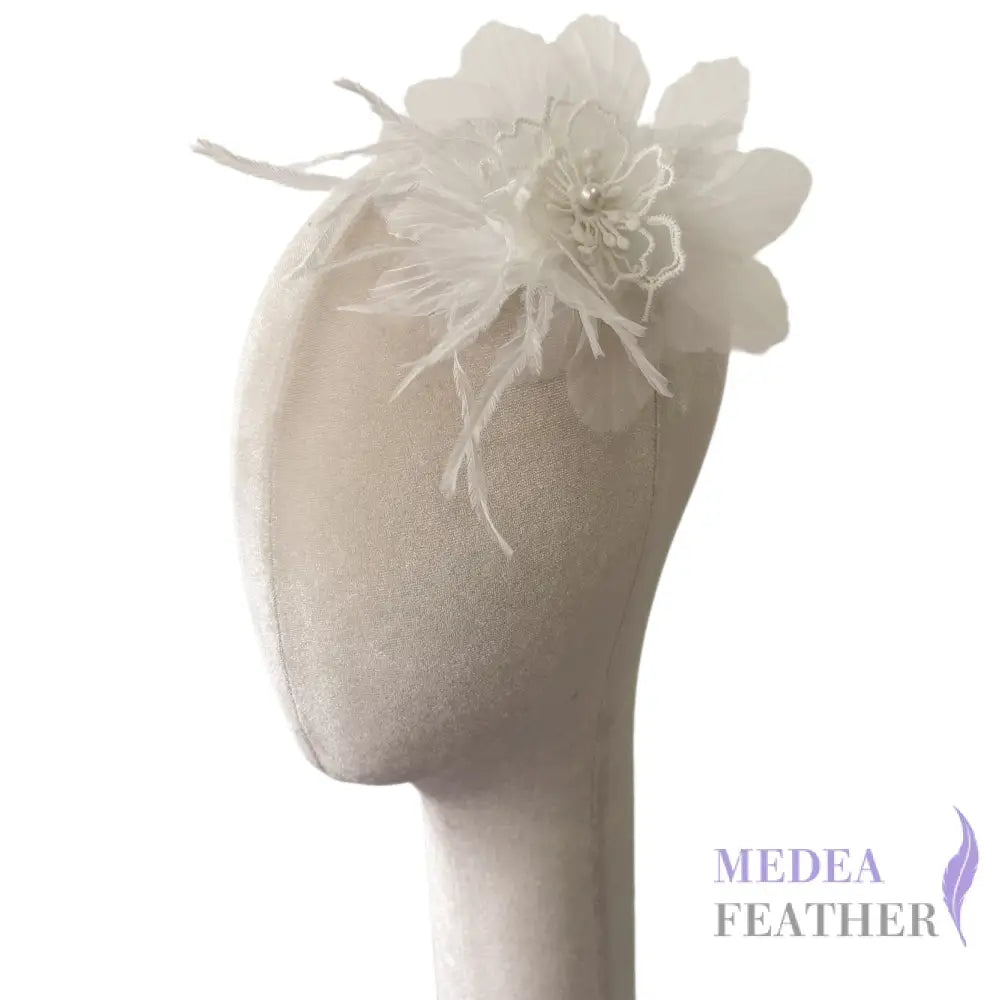 Large Transparent Tulle Flower Applique with Feather Lace Tassel