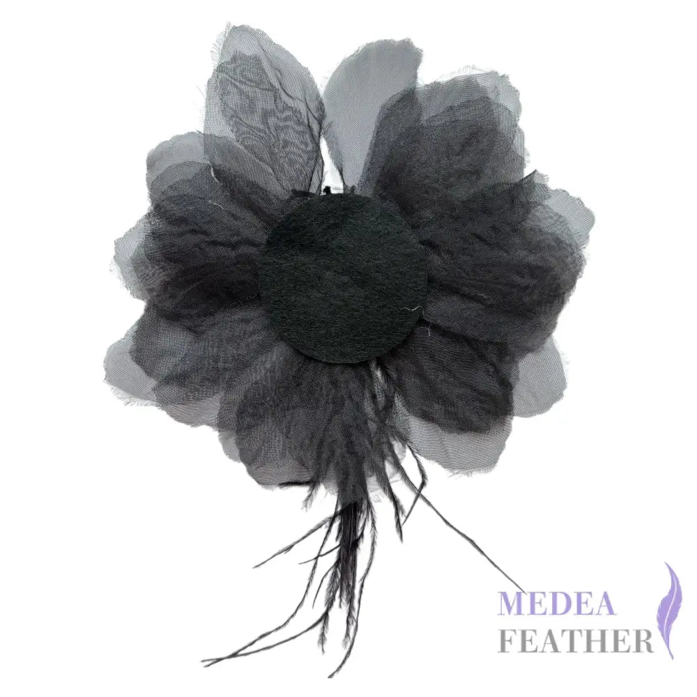 Large Transparent Tulle Flower Applique with Feather Lace Tassel
