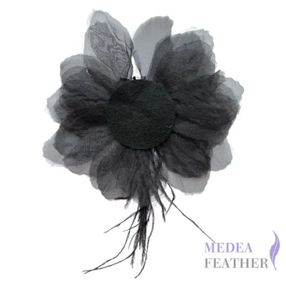 Large Transparent Tulle Flower Applique with Feather Lace Tassel
