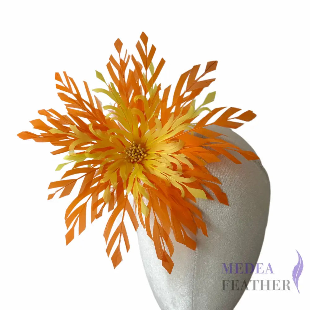 Leaf Vein Shape Goose Feather Flower- DS26081701 - #24 Carrot outer& #58 yellow inner