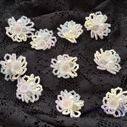 Light Pink Pearl & Crystal Beaded Flower Applique-Pack of 2