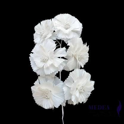 Long-Stemmed Six Feather Flower Round Edge Flower Spray FG260710 - 6 flowers set / #01 Ivory