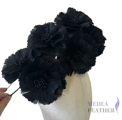 Long-Stemmed Six Feather Flower Round Edge Flower Spray FG260710 - 6 flowers set / #03 black