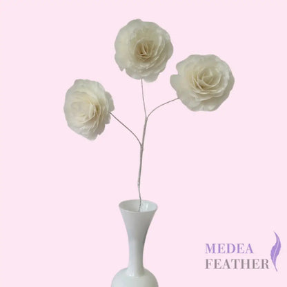 Long-Stemmed Three Small Feather Flower Rose Bud Spray FG26050C - #01 Ivory