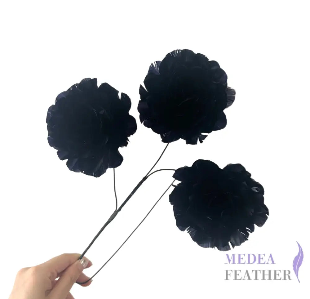 Long-Stemmed Three Small Feather Flower Rose Bud Spray FG26050C - Navy