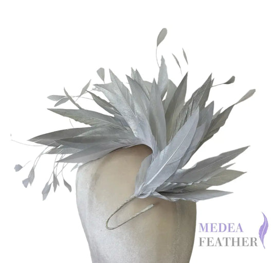 Silver Lurex Goose & Coque Feather Mount FM304S - Silver