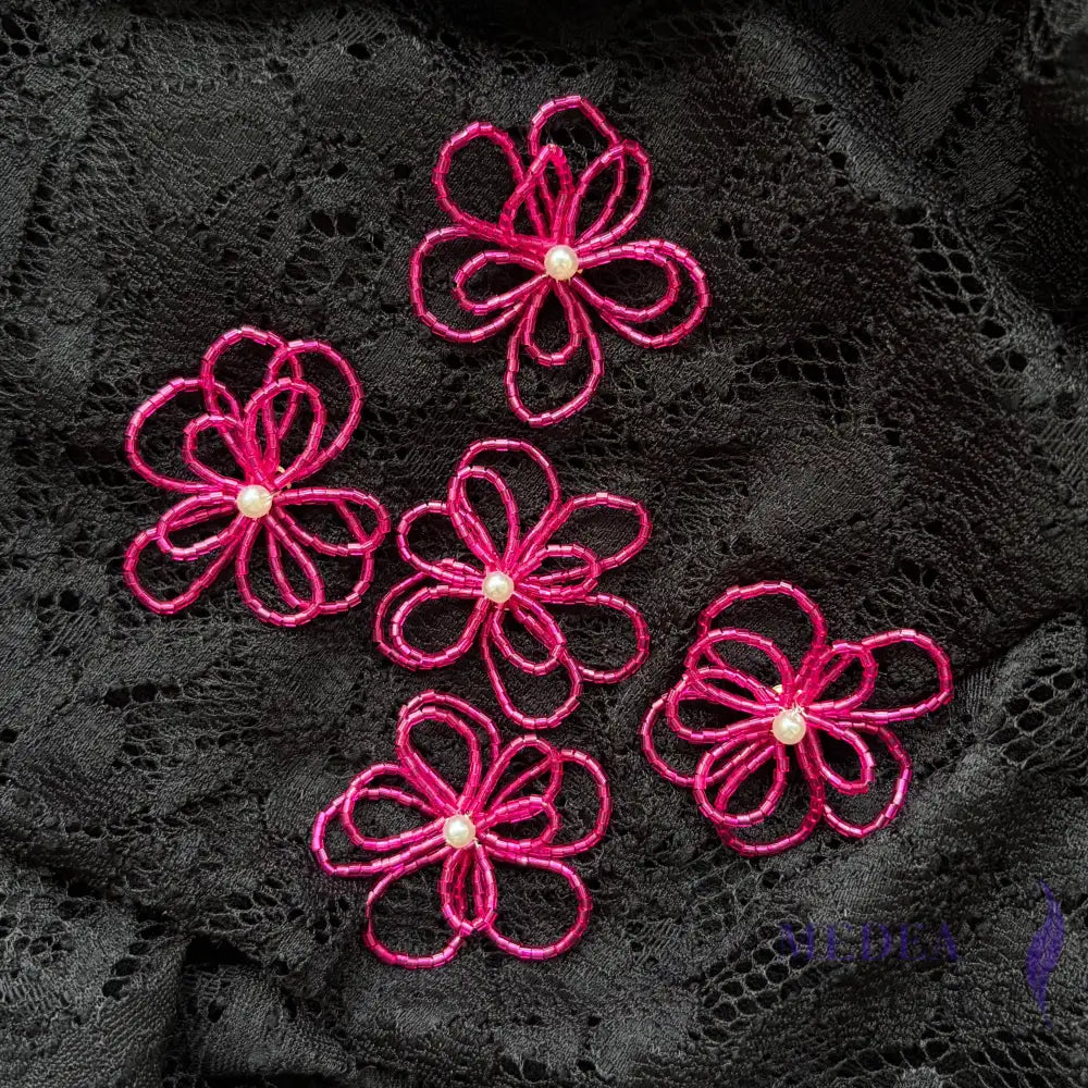 Metallic Openwork Bead Flower-Pack of 2 - Barbie Pink