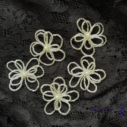 Metallic Openwork Bead Flower-Pack of 2 - Silver