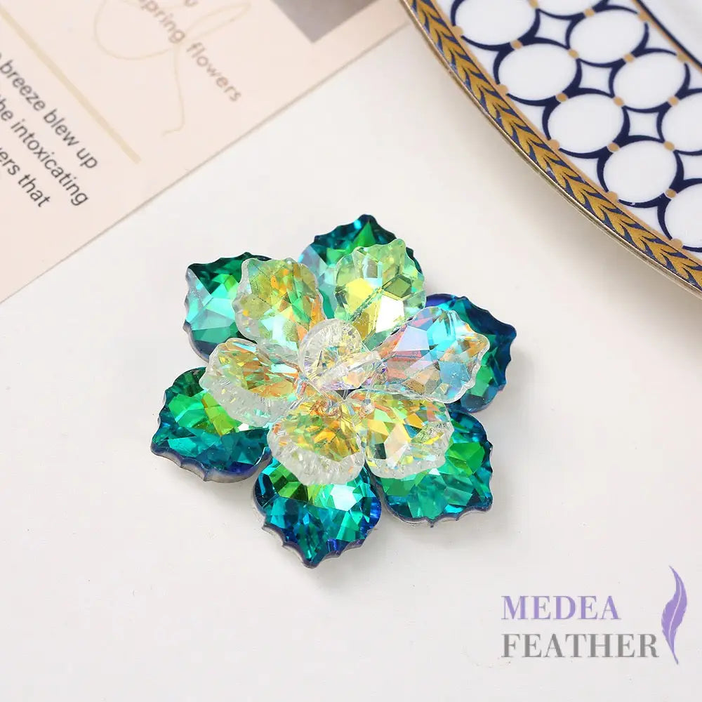 Multi-colour DIY Crystal Rhinestone Flower Green + yellow