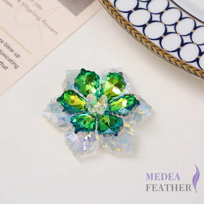 Multi-colour DIY Crystal Rhinestone Flower White + dark green