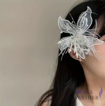 Ostrich Feather and Bead Flower-Pack of 2