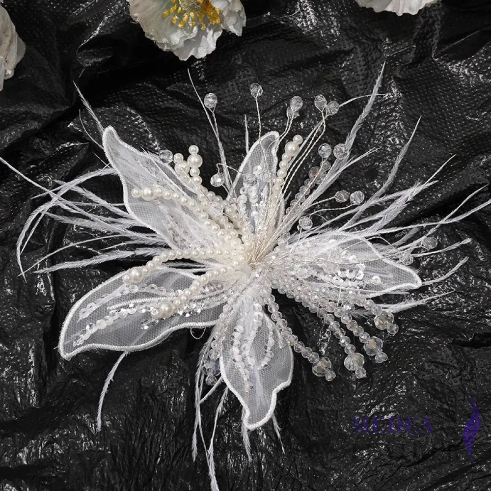 Ostrich Feather and Bead Flower-Pack of 2