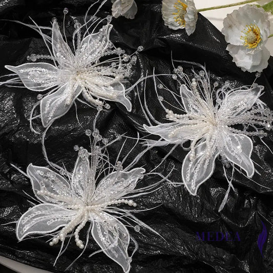 Ostrich Feather and Bead Flower-Pack of 2