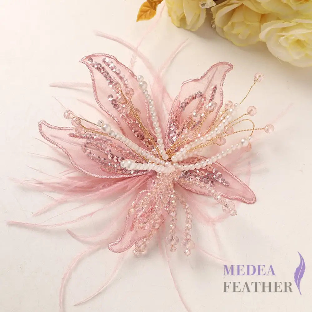 Ostrich Feather and Bead Flower-Pack of 2 Pink