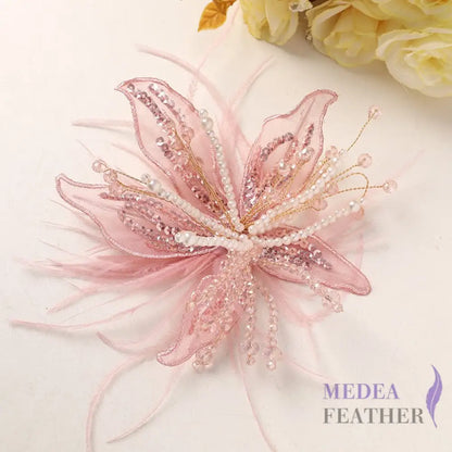 Ostrich Feather and Bead Flower-Pack of 2 Pink