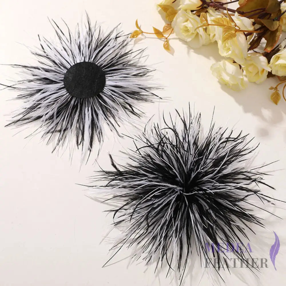 Ostrich Feather Flower - black + white