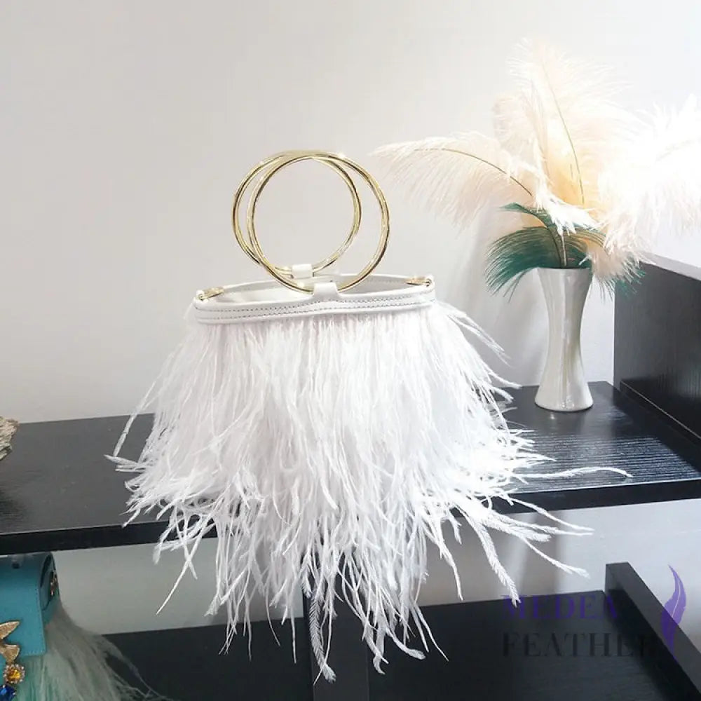 Ostrich Feather Handbag FB01 White