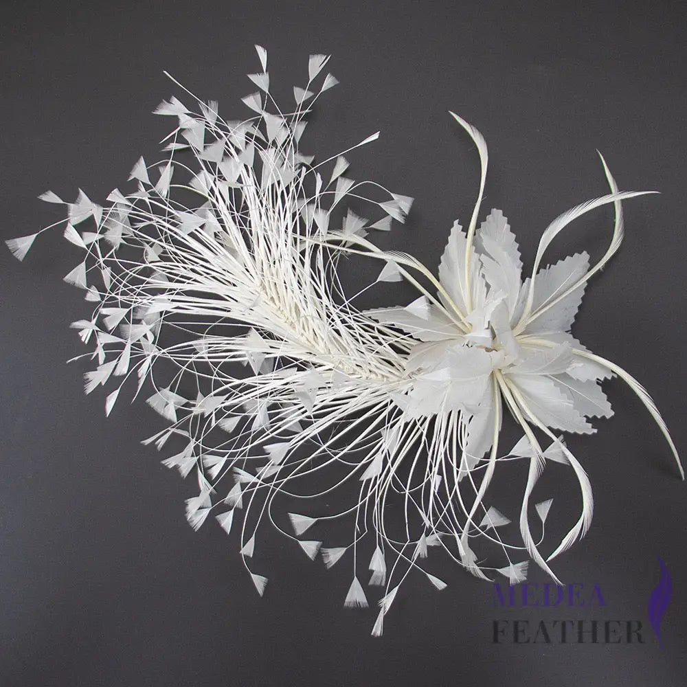 Peacock Hair Diamond Tip and Goose Feather Flower Mount #02 white