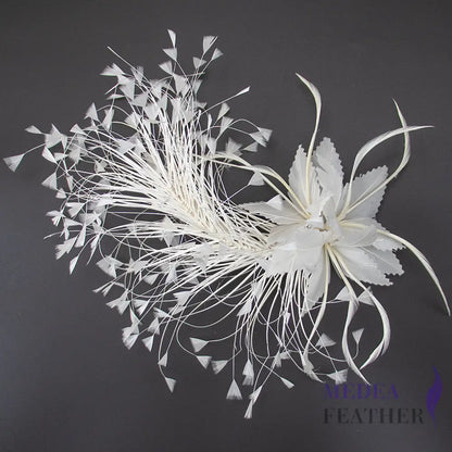 Peacock Hair Diamond Tip and Goose Feather Flower Mount #02 white