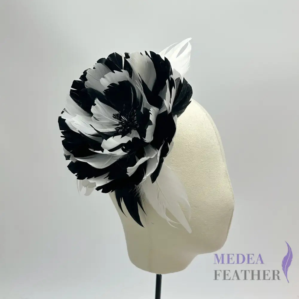 Camellia Goose Feather Flower Millinery Hat Mount FM047 #01 ivory & #03 black mixed