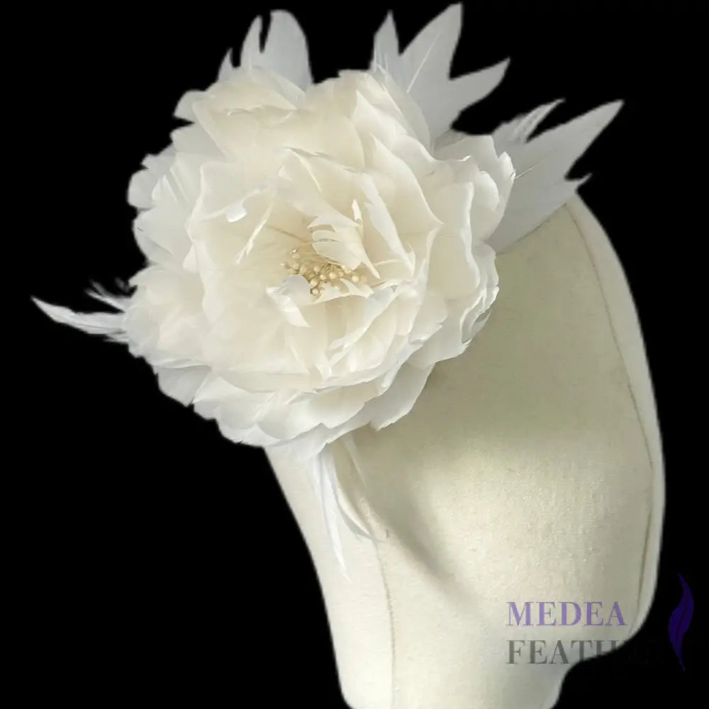 Camellia Goose Feather Flower Millinery Hat Mount FM047 #01 ivory