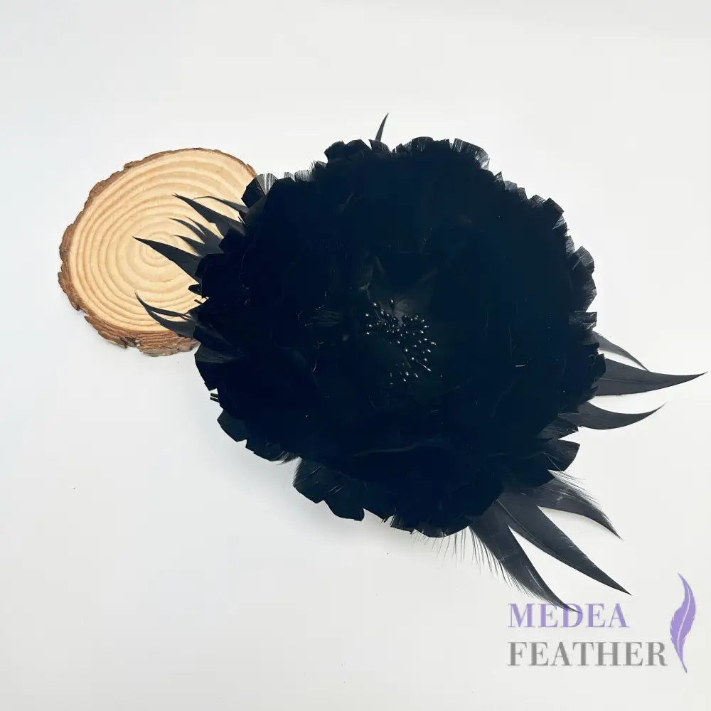 Camellia Goose Feather Flower Millinery Hat Mount FM047 #03 black