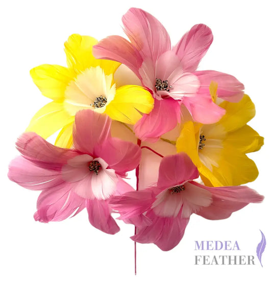 Pink&Yellow Mixed Five Flowers Handmade Double Layer Design Feather Flower Mount