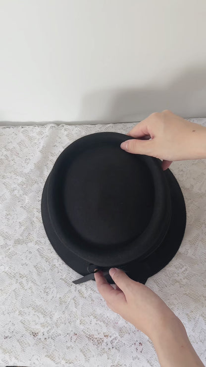Elegant Round Crown Felt Bowler Hat with Ribbon Bow