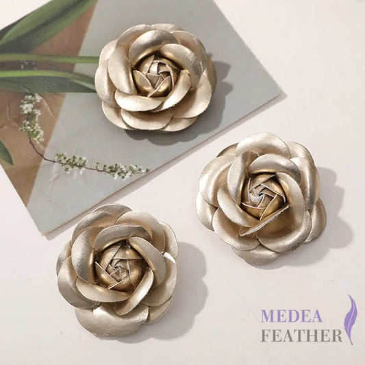 PU Leather Camellia Flower - Gold
