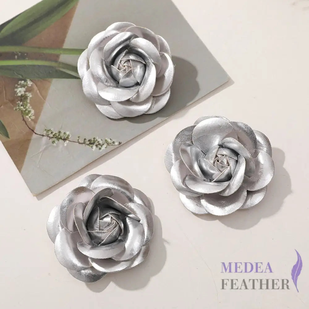 PU Leather Camellia Flower - Silver