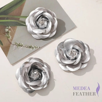 PU Leather Camellia Flower - Silver